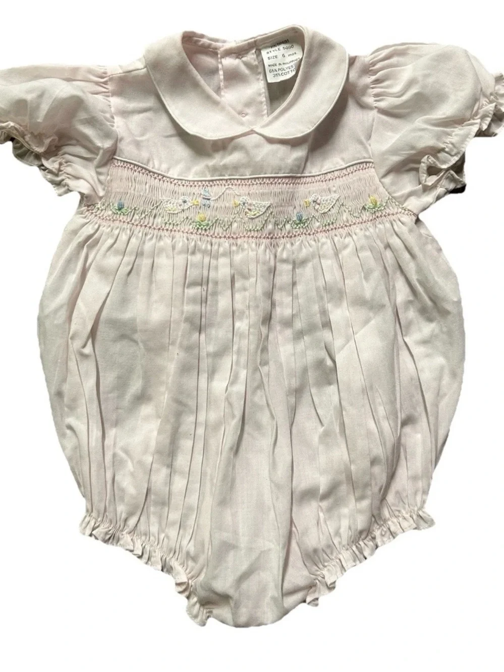 Vintage Baby Girl Pink Smocked Bubble Size 6 Months